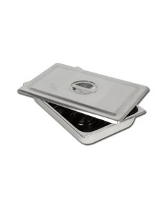 VASSOIO CON COPERCHIO IN ACCIAIO INOX 306x196x50 mm