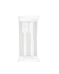 Bis posate compostabili imbustate forchetta+coltello-tovagliolo 