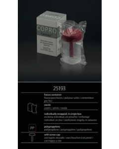 FL Medical contenitore 60 ml per feci con tappo a vite confezionato in cartoncino sterile