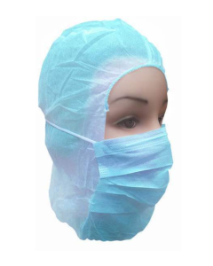 Cuffia integrale monouso con mascherina 3 Strati blu Ajsia conf. 50 pezzi