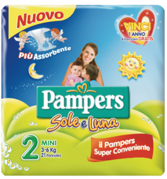 Pannolini Pampers Sole e Luna taglia 2 Mini 3-6 KG 21 pezzi