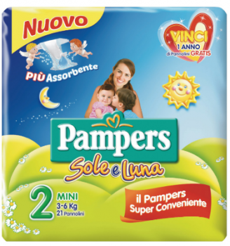 Pampers Sole e Luna pannolini taglia 2 Mini 21 pezzi 3-6 kg