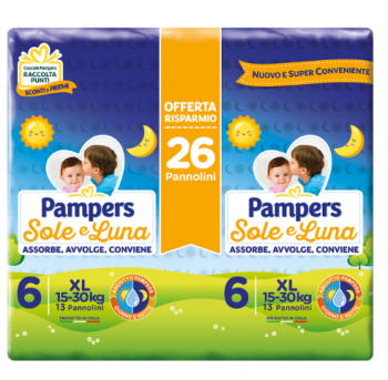 Pannolini Pampers Sole e Luna taglia 6 Extra Large 15-30 KG 26 pezzi