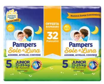 Pannolini Pampers Sole e Luna taglia 5 Junior 11-25 KG 30 pezzi