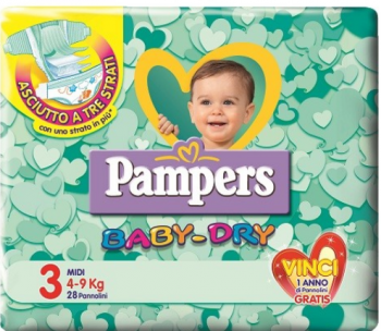 Pannolini Pampers Baby Dry taglia 3 Midi 4-9 KG 28 pezzi