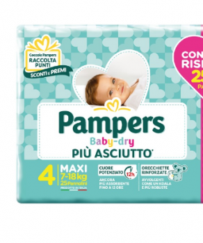 Pannolini Pampers Baby Dry taglia 4 Maxi 7-18 KG 25 pezzi