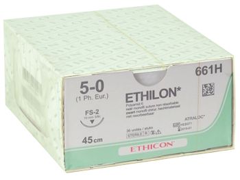 Sutura monofilamento sterile non assorbibile Ethicon Ethilon 5/0 ago 19 mm Conf. 36 pezzi