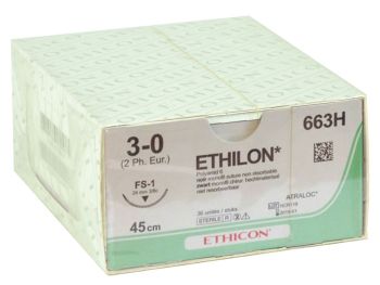 Sutura monofilamento sterile non assorbibile Ethicon Ethilon 3/0 ago 24 mm Conf. 36 pezzi