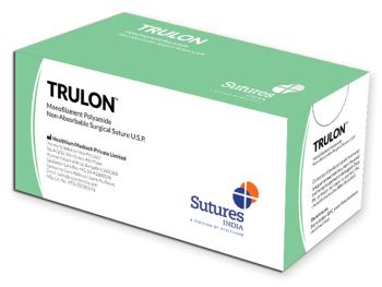 Sutura non ass. Trulon calibro 2/0, curva 3/8, ago 26 mm, lung. 45 cm, blu, conf. 12 pezzi