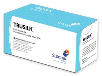 Sutura non ass. Trusilk calibro 0, curva 1/2, ago 30 mm, lung. 76 cm, nero, conf. 12 pezzi