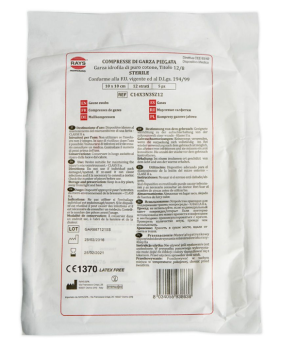 Garze sterili in cotone piegate 16 strati 10 x 20 cm in confezione da 5 pezzi - Rays