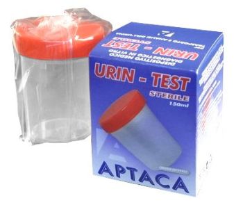 Contenitore 150 ml per urine sterile confezionato in cartoncino conf. 100 pezzi