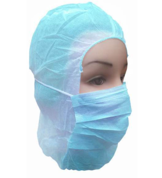 Cuffia integrale monouso con mascherina 3 Strati blu Ajsia conf. 50 pezzi