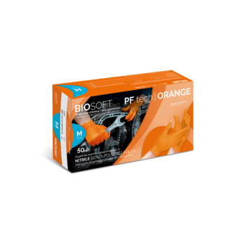 RAYS BIOSOFT PF TECH ORANGE Guanto in nitrile arancione 8,7 gr senza polvere puntinato conf. 50 pz