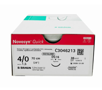 B-braun NOVOSYN QUICK INCOLORE sutura assorbibile intrecciata a rapido assorbimento, ago 3/8 DSMP19, USP 4/0, 45 cm pz. 36