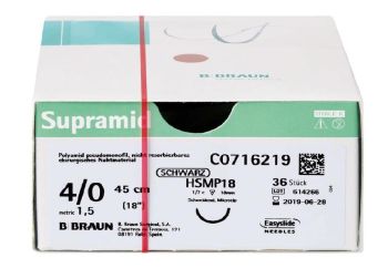 Sutura monofilamento non assorbibile in poliammide B-BRAUN SUPRAMID NERO 4/0 (1,5) 75cm ds 19