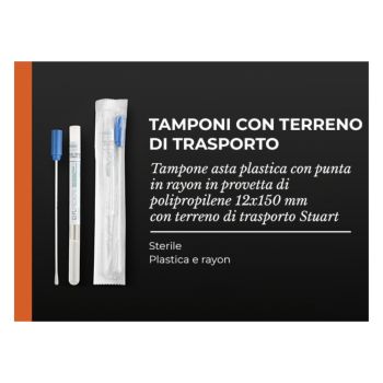 Tamponi in provetta 12x150 mm con terreno STUART, asta in plastica e puntale in viscosa conf. 150 pezziTamponi in provetta 12x150 mm con terreno STUART, asta in plastica e puntale in viscosa conf. 150 pezzi