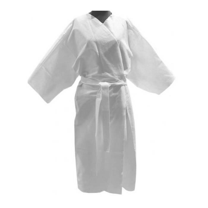 Accappatoio monouso bianco in tnt imbustato singolo 