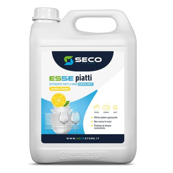 Secostore ESSE PIATTI detergente piatti a mano neutro igienizzante profumato al limone 5 litri