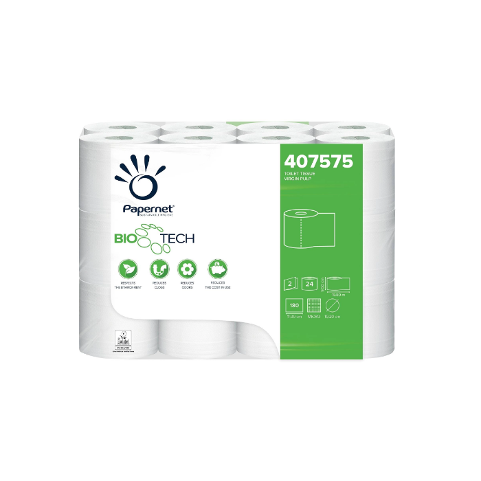 Papernet 407575 carta igienica disgorgante Bio Tech 24 rotoli 180 strappi 2 veli