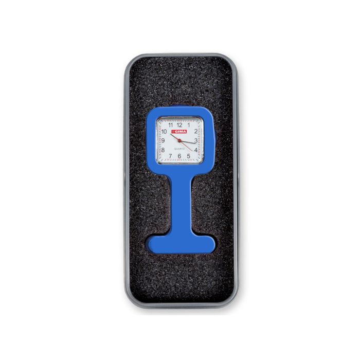 Orologio per infermiere quadrato colore blu e scatola in alluminio Gima