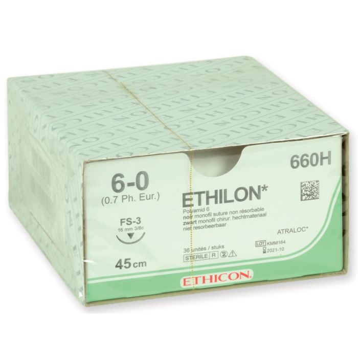 Sutura monofilamento sterile non assorbibile Ethicon Ethilon 6/0 ago 16 mm Conf. 36 pezzi