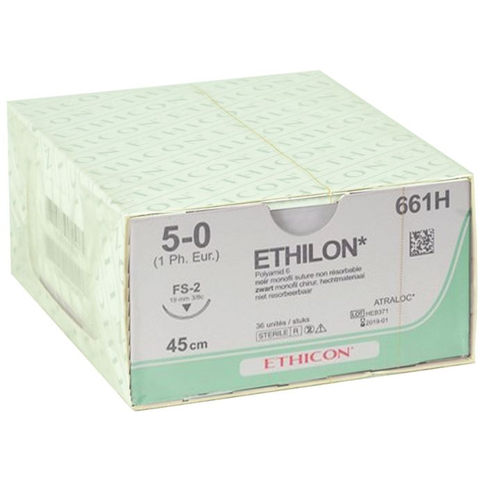 Sutura monofilamento sterile non assorbibile Ethicon Ethilon 5/0 ago 19 mm Conf. 36 pezzi