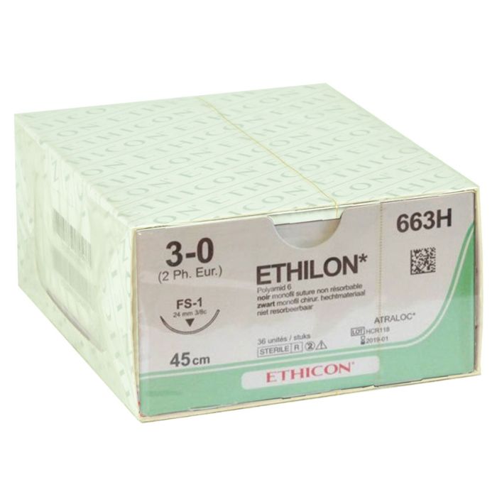 Sutura monofilamento sterile non assorbibile Ethicon Ethilon 3/0 ago 24 mm Conf. 36 pezzi