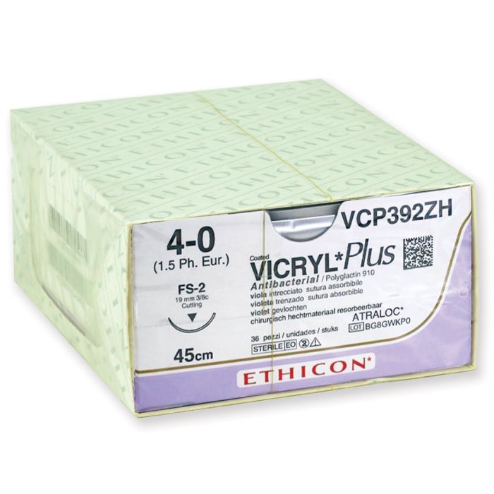 Sutura assorbibile Ethicon Vicryl Plus 4/0 ago 19 mm 36 pezzi