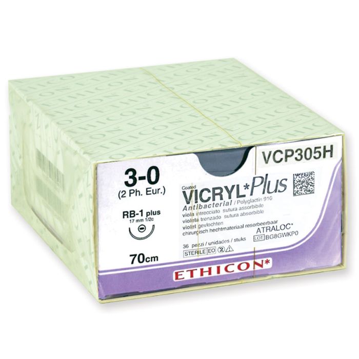 Sutura assorbibile Ethicon Vicryl Plus 3/0 ago 17 mm 36 pezzi