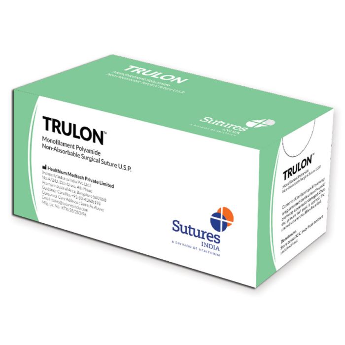 Sutura non ass. Trulon calibro 3/0, curva 3/8, ago 25 mm, lung. 45 cm, blu, conf. 12 pezzi