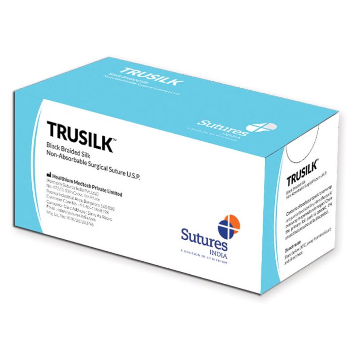 Sutura non ass. Trusilk calibro 3/0, curva 1/2, ago rotondo 22 mm, lung. 45 cm, nero, conf. 12 pezzi