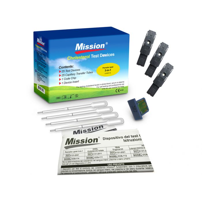 Test colesterolo-Pannello test lipidi 3 in 1per Mission 25 pezzi