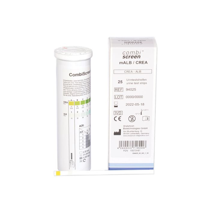 Test visivo Combi screen mALB/CREA per rilevare microalbuminuria, conf. 25 pezzi