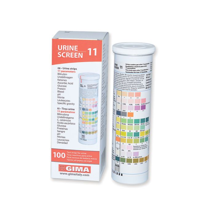 Strisce urine in flacone per test visivi professionali, 11 parametri conf. 100 pezzi