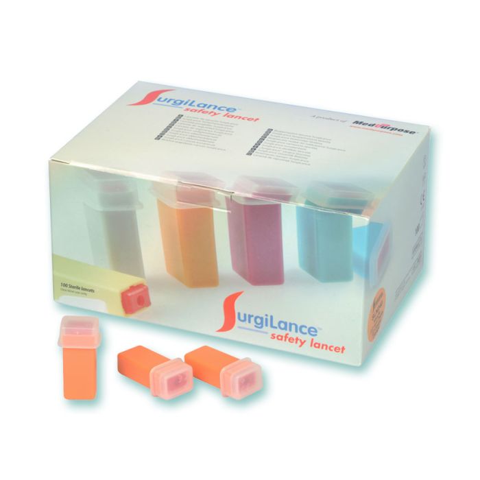 Lancette di sicurezza ago automatico calibro 22G, colore arancio, conf. 100 pezzi