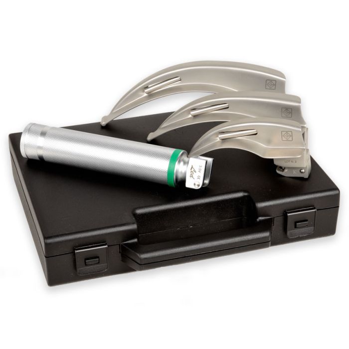 Set laringoscopio F.O. adulti GIMA Green 3,5 V LED (lame Mc Intosh 2-3-4)