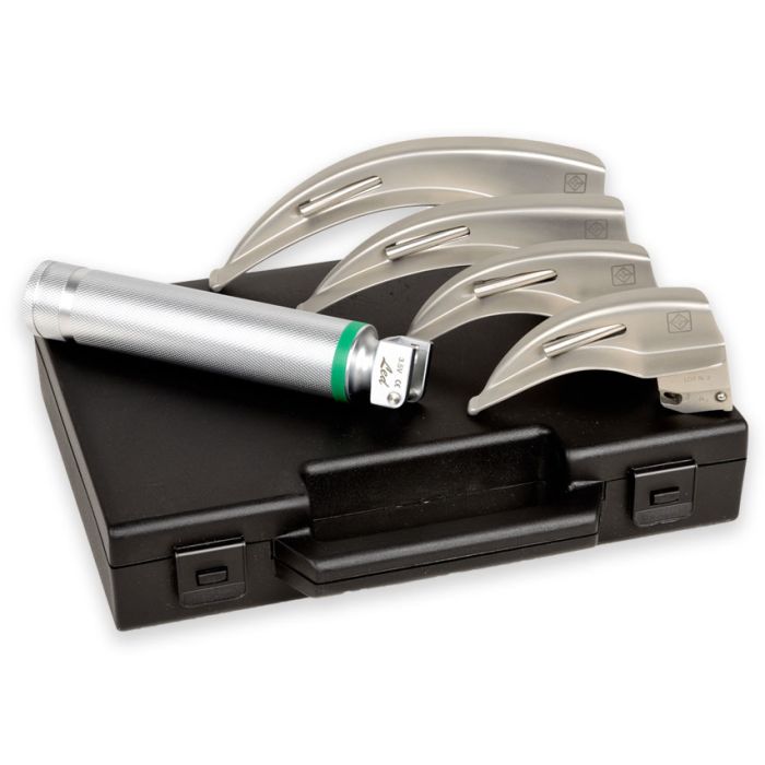 Set laringoscopio F.O. adulti GIMA Green 3,5 V LED (lame Mc Intosh 1-2-3-4)