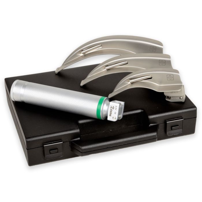 Set laringoscopio F.O. adulti GIMA Green 2,5 V xenon/alogeno (lame Miller 2-3-4)