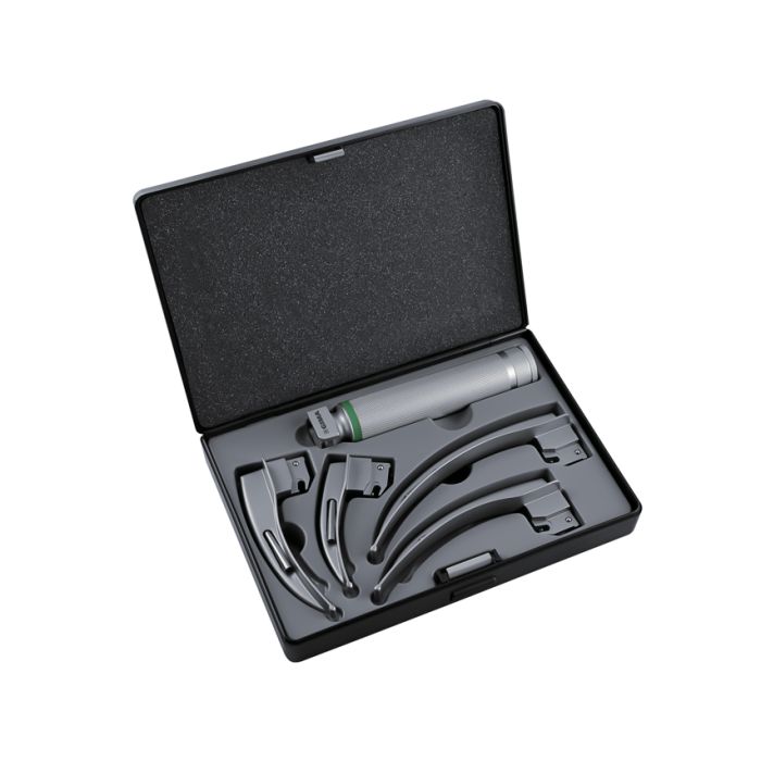 Set laringoscopio F.O. adulti GIMA Green 2,5 V xenon/alogeno (lame Miller1-2-3-4)