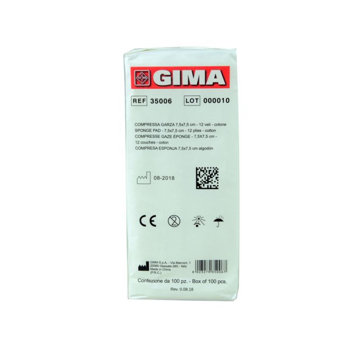 Compresse Garza Cotone non sterile 7,5x7,5 cm Conf. 10 pacchi da 100 Pz Gima