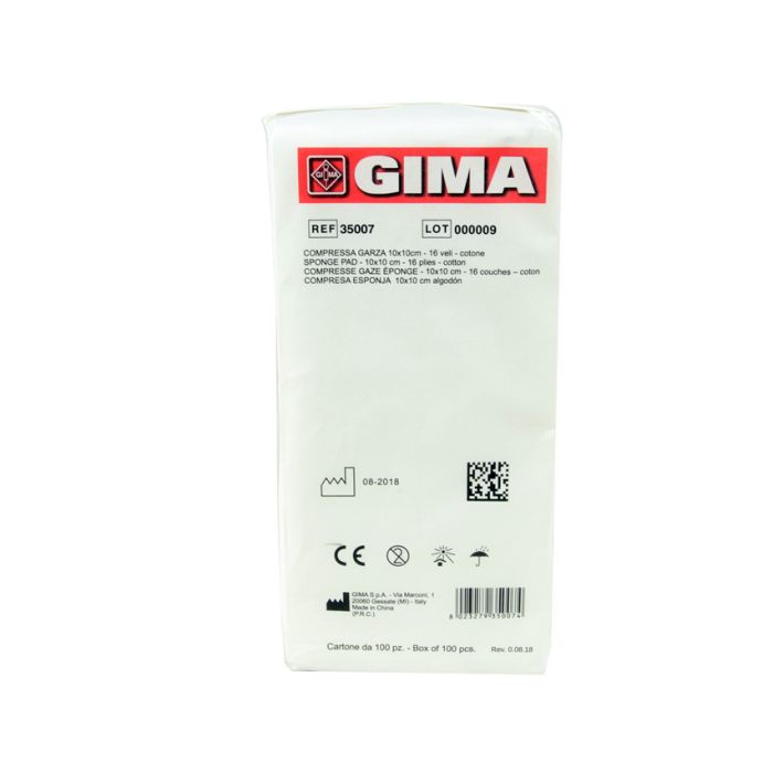 Compresse Garza Cotone non sterile 10x10 cm Conf. 10 pacchi da 100 Pz Gima