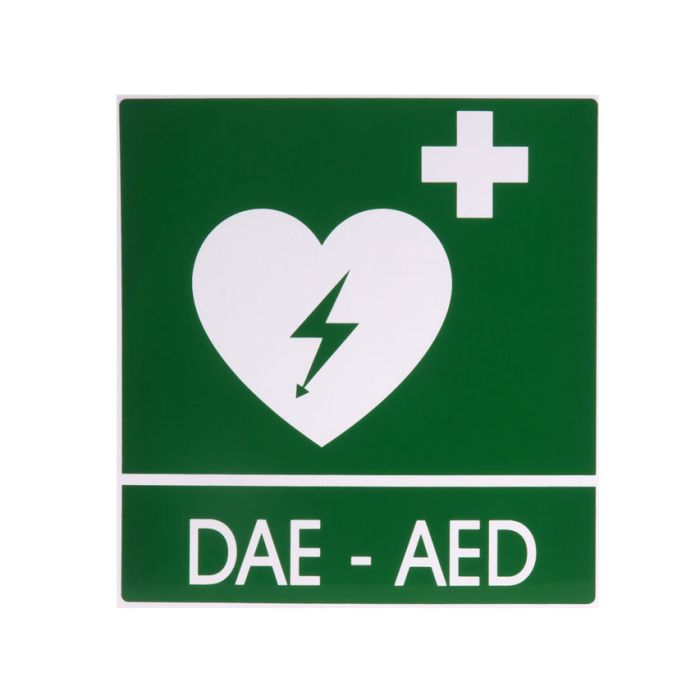 Cartello segnalatore DAE/AED in alluminio per defibrillatori 29x36 cm