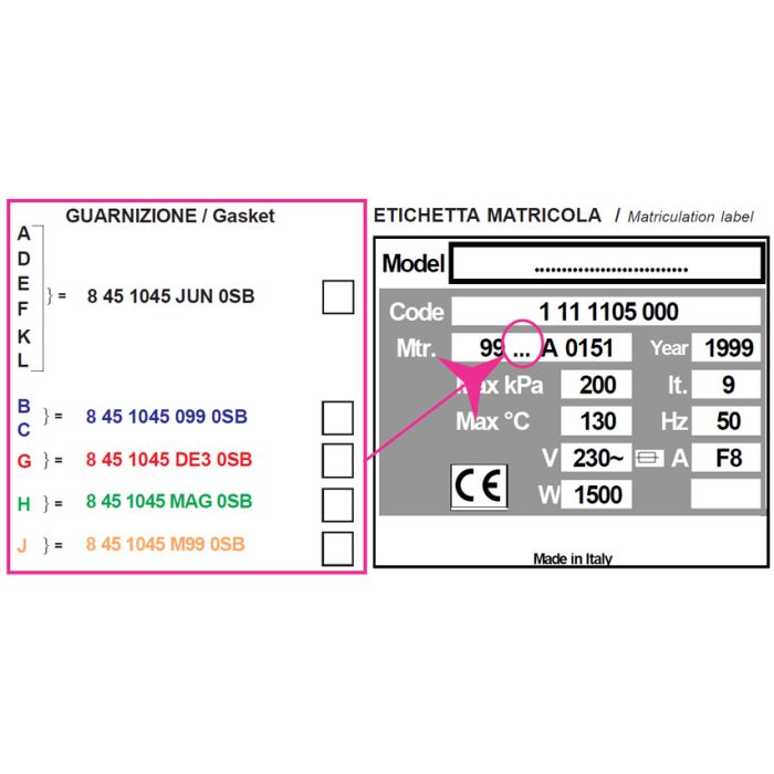 Guarnizione per autoclave H100 numero di serie A,D,E,F,K,L-Gima