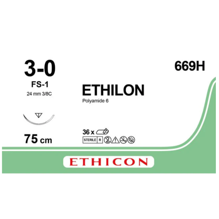 SUTURA MONOFILAMENTO ETHICON ETHILON - 3/0 ago 24 mm conf. 36 pezzi