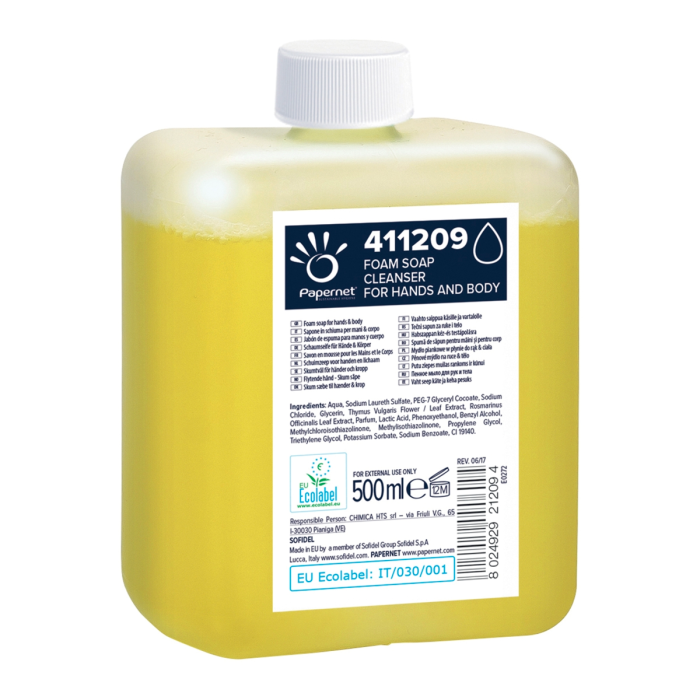 Papernet 411209 Sapone in Schiuma in Cartuccia 500 ml per Dispenser Defend Tech