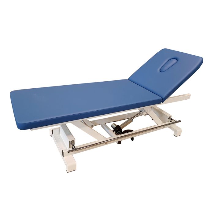 LETTINO DA VISITA ELETTRICO AD ALTEZZA REGOLABILE con barra perimetrale blu 