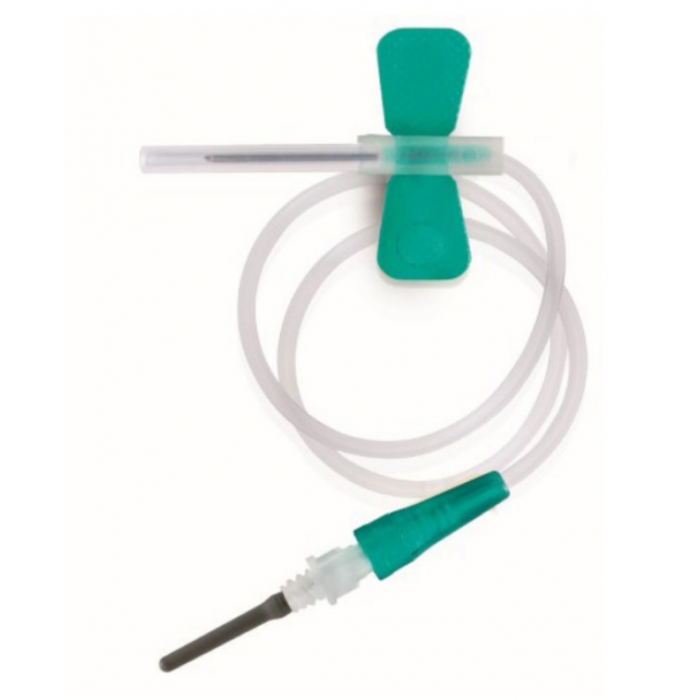 Set prelievo ago farfalla, dispositivo di sicurezza e adattatore luer 21 G verde 50 pezzi