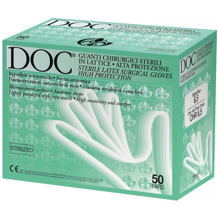 Gardening guanto chirurgico sterile monouso in lattice con polvere conf. 50 pezzi