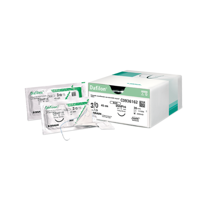 BBraun Dafilon suture non assorbibili in nylon - ago 3/8 ds 16 mm - USP 5/0 - filo blu da 75 cm conf. 36 pz